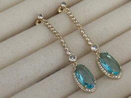 Luxus Elegante Zirkonia Ohrstecker Farbe:Gold / Hellblau