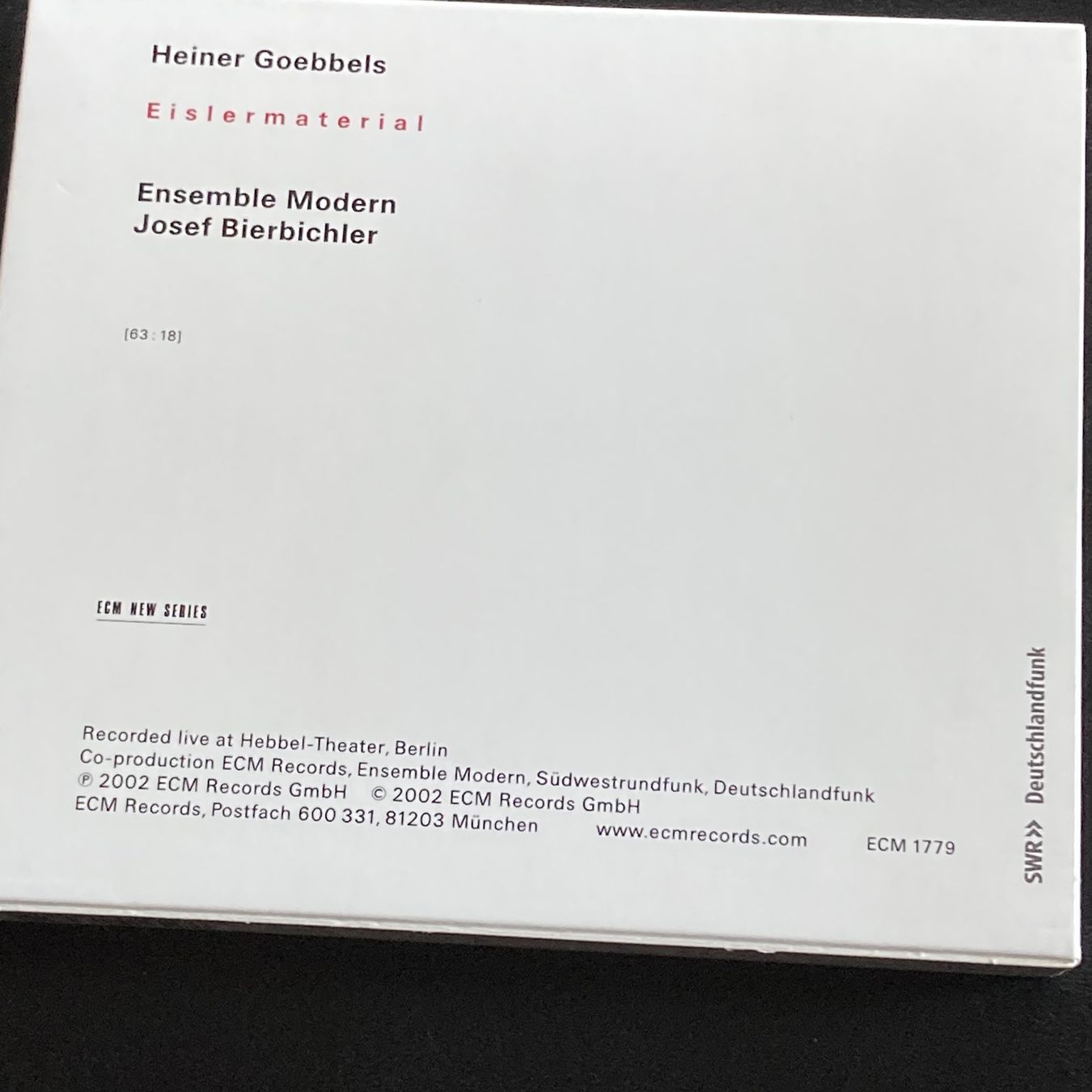 CDs: Heiner Goebbels - Eislermaterial | ECM – Neuf (Voir description) à Bern par Ntsamina 1