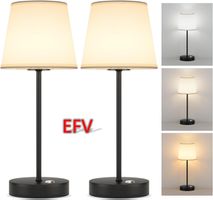 2er SET Tischlampe LED Dimmbar mit Akku + Stoff Lampenschirm