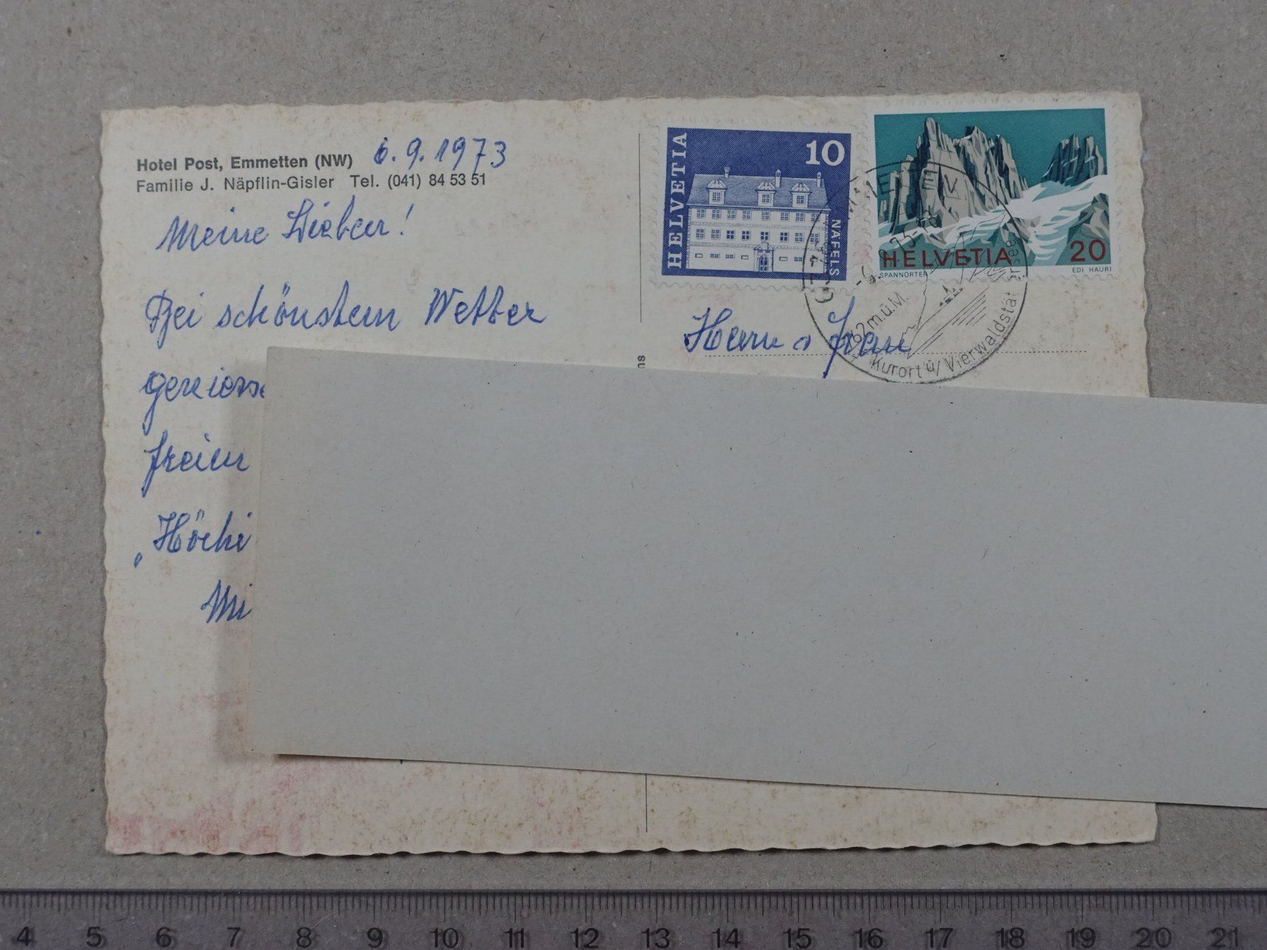 Ansichtskarten: Emmetten NW, Hotel Post, 1973 – Gebraucht aus Lenzburg von fh1 1