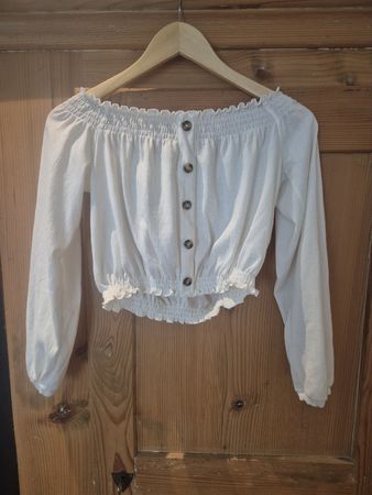 H&M Divided Crop Top weiss schulterfrei, langarm Grösse S