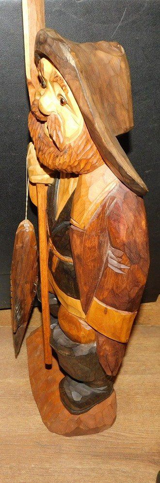Statuette: Holzschnitzerei, Fischer, H 58 cm – Usato da Villnachern venduto da Schnugelchen 2