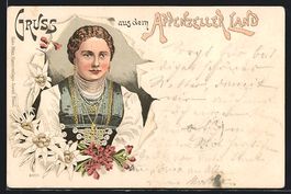 Litho Schweizerin in appenzeller Tracht 