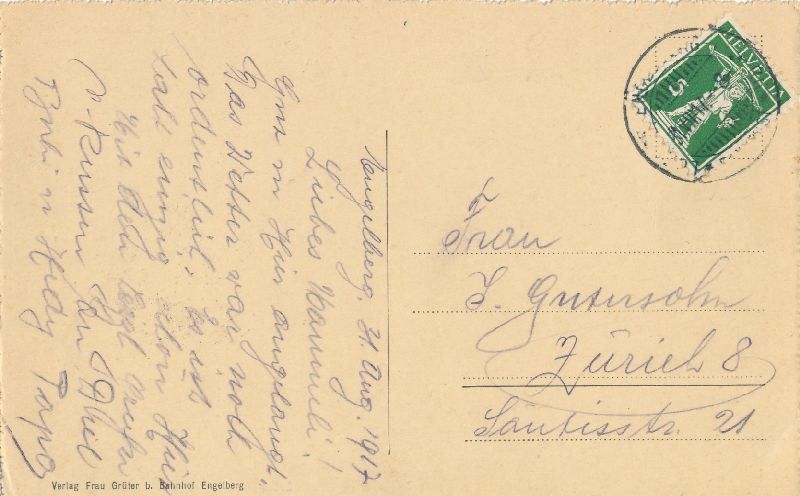 Cartoline postali: Engelberg - Herrenrüti + 1917 – Usato da Emmenbrücke venduto da teestube 1