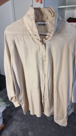 Vintage LeComte Seiden/BW Bluse, schimmert silbrig, Gr. 38