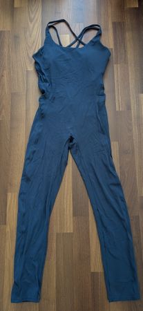 Damen Sport-Jumpsuit Gr. L dunkelblau mit Scrunch-Effekt