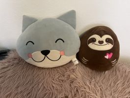 2 Kuscheltiere: Faultier & Katze.