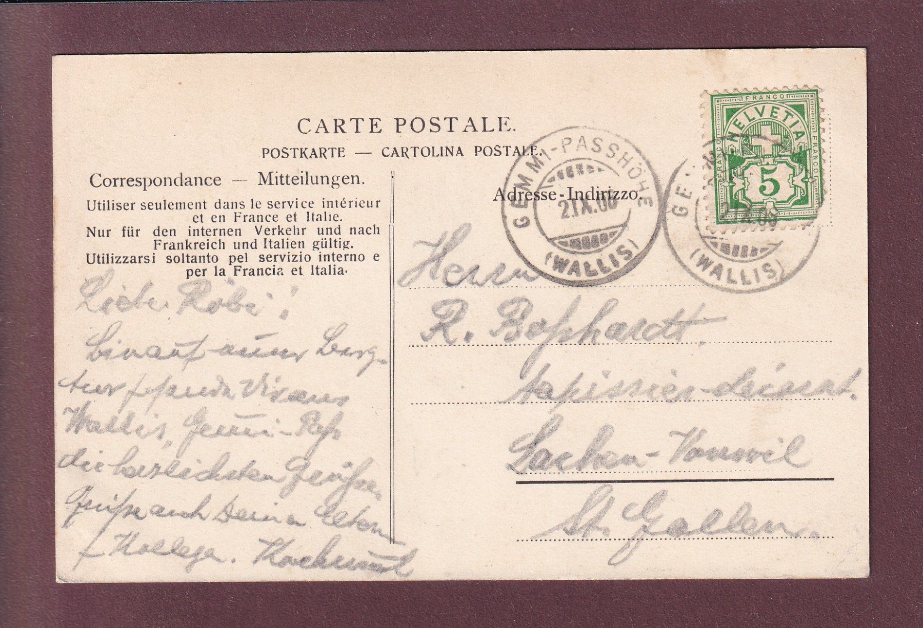 Cartoline postali: GEMMI-ROUTE - Daubensee - Leute - 1906 – Usato da Pully venduto da nicecards 1