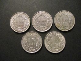 5 x 1.- Fr 1961-62-63-64-65  Superbes pièces Superbe qualité