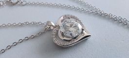 Silberkette mit Herzanhänger,  3ct Moissanite