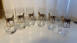 6 Blattgold-Gläser🏇Verrerie d' Auteuil 🏇 franz. Rennpferde