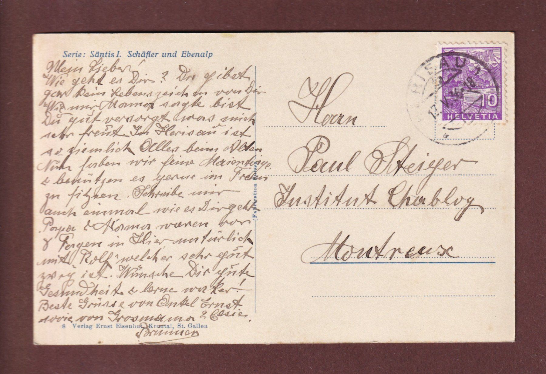 Cartoline postali: Säntis - SCHÄFLER und Ebenalp - 1936 – Usato da Pully venduto da nicecards 1