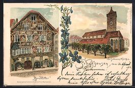 Litho Schaffhausen, Ansicht auf Haus Zum