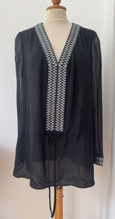 Tunique Tory Burch noire brodée soie taille 6 US