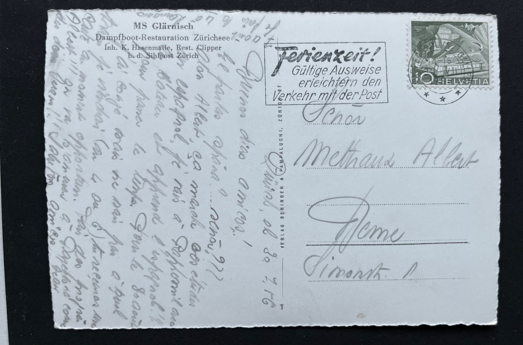 Cartoline postali: MS Glärnisch Dampfboot-Restauration Zürich/ Innenansicht – Usato da Ostermundigen venduto da DaxKarten-75 1