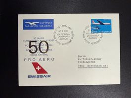 Swissair Sonderflugbrief Lausanne - Zürich 1969