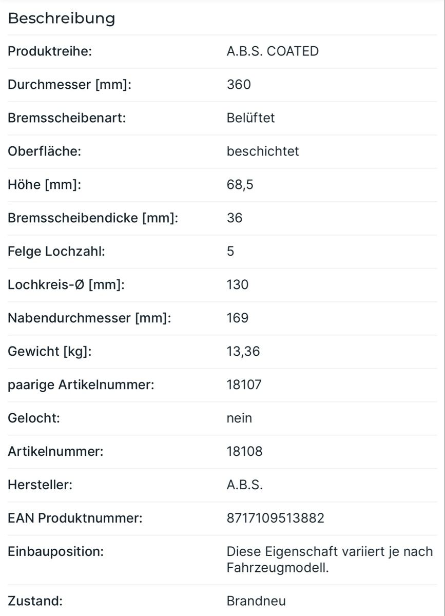 Volkswagen Tutti pezzi di ricambio auto: Bremsscheiben Touareg – Nuovo e nell'imballaggio originale da Ostermundigen venduto da redbull.ch 6
