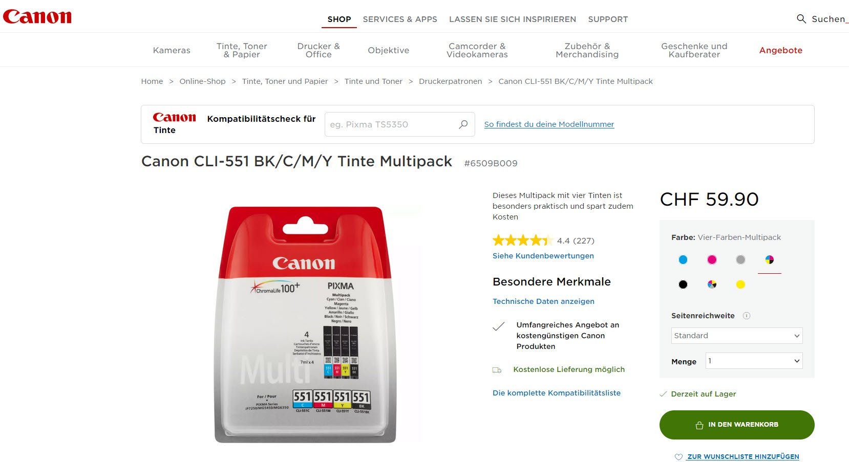 Canon Druckerpatronen & Toner: Original CLI-551BK +CLI-551C +CLI-551M +CLI-551Y Patronen – Neu und originalverpackt aus Glattbrugg von copytron 1