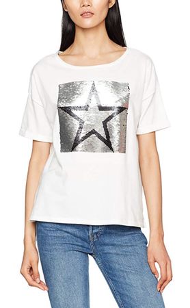 EDC Organic Cotton T-Shirt Gr.L, weiss mit Wende-Pailletten