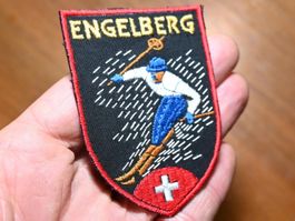 VINTAGE Badge ENGELBERG SKIFAHRER nos ST. GALLER STICKEREI