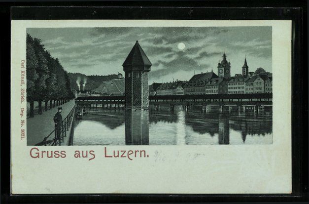 Cartoline postali: Mondschein-Lithographie Luzern, Flusspar – Usato da Berlin venduto da bartko-reher