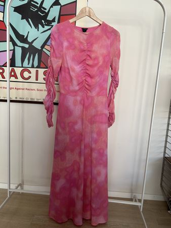 Lindex Dress Pink Print Size M long sleeves ruched