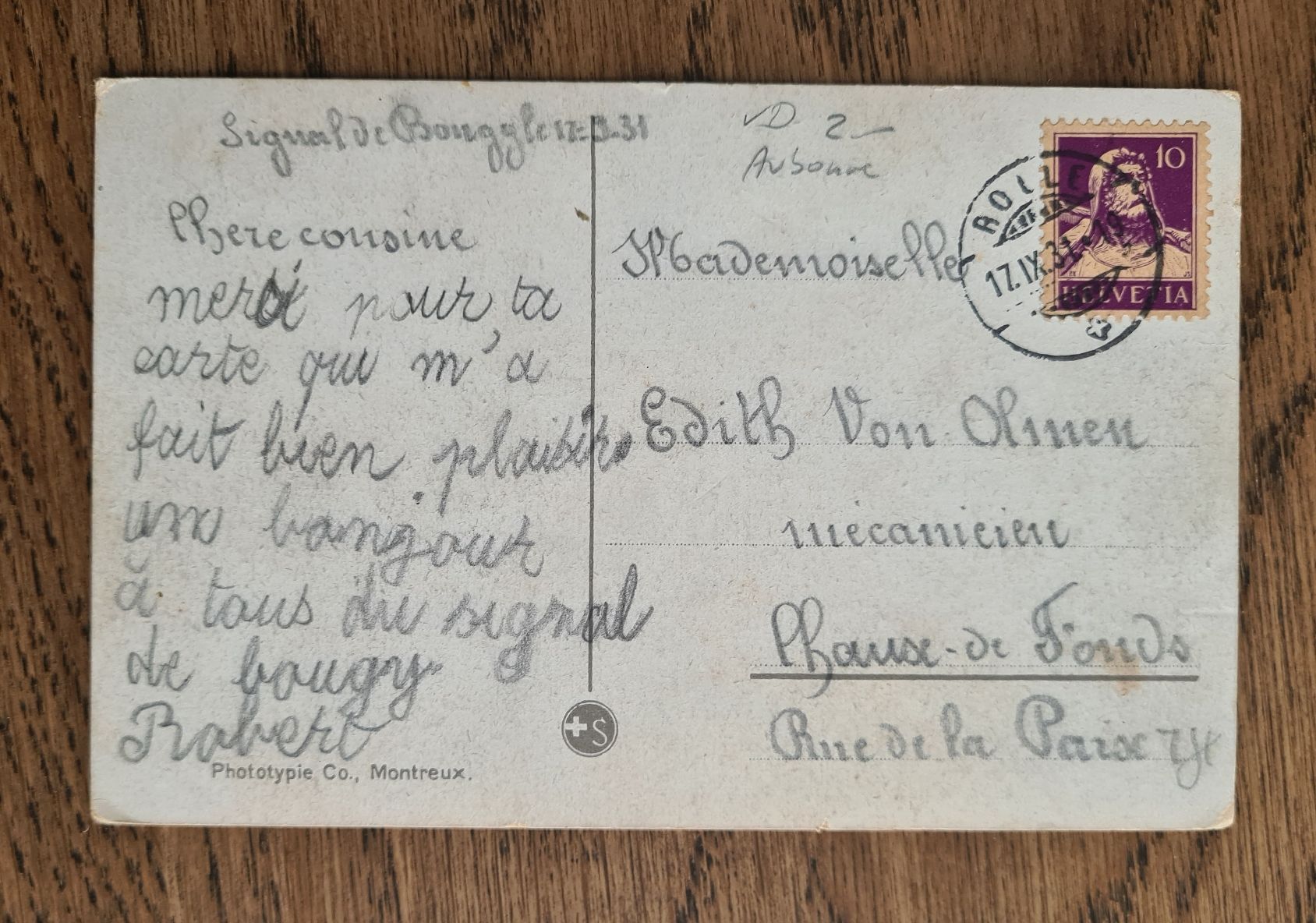 Ansichtskarten: Bière 1931 – Gebraucht aus Ebikon von Donar50 1