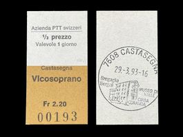Castasegna Vicosoprano Postauto PTT Edmondsonsches Billett