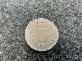 Schweizer 5 Franken Münze 1967 B ,gebraucht