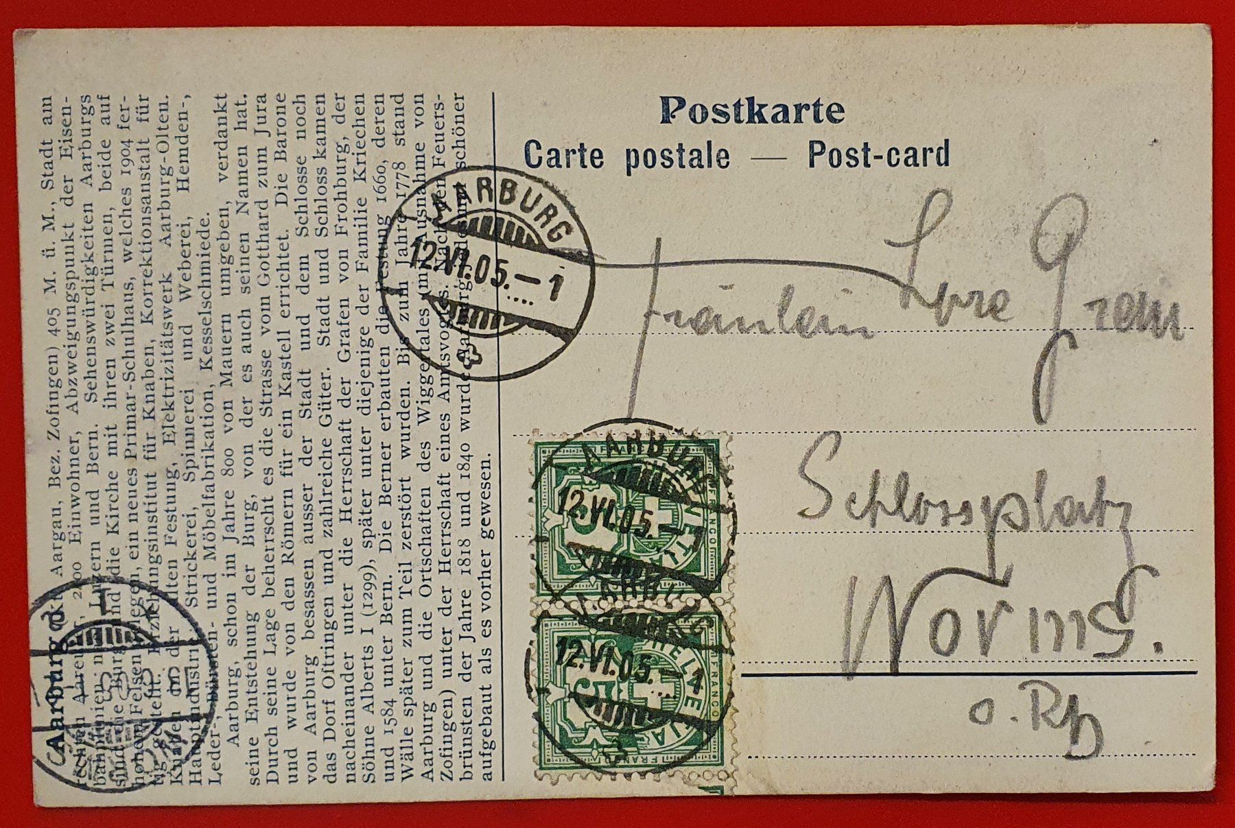 Ansichtskarten: Gruss aus Aarburg 1905 – Gebraucht aus Kreuzlingen von Rschweiz1 1