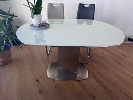 Ausziehtisch Glas weiss mit Säulenfuss gebraucht