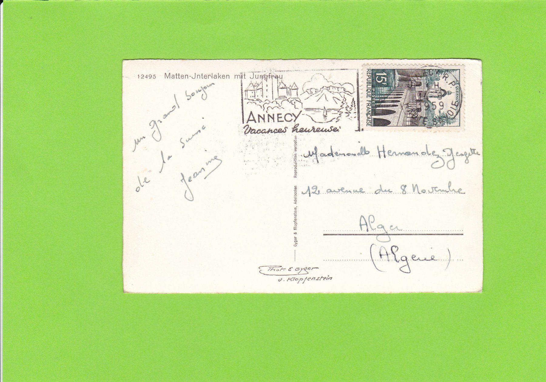 Cartoline postali: Matten-Jnterlaken, E. Gyger – Usato da St. Peterzell venduto da neckertal 1