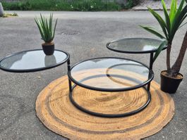 Table basse vintage métal/verre Mobilmetal Italie 1970