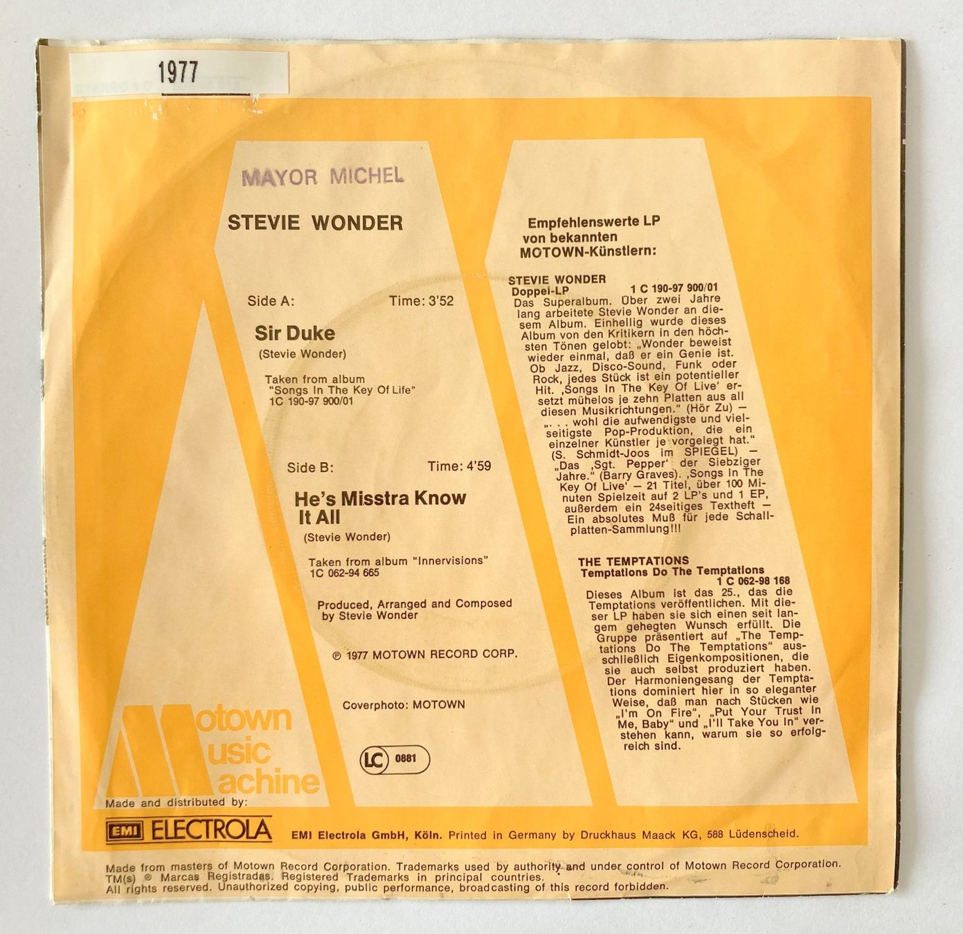 Dischi in vinile: STEVIE WONDER - SIR DUKE – Usato da Bottens venduto da hotter-than-hell 1