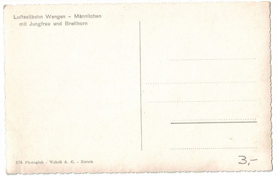 Cartoline postali: Luftseilbahn Wengen-Männlichen, ab 1954 – Usato da Frauenfeld venduto da POML 1