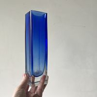 Vintage Blue Sommerso glass vase, Mid Century Modern 1960s