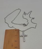 18 Karat 750 Weiss Gold Kette Mit kreuz Anhänger Mit Steine