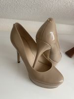 Beige Lackpumps Grösse 38 elegante Plateau-High Heels 👠