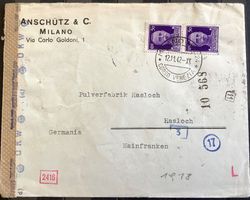 1942 Italien  Zensurbrief Milan - Hasloch ( Deutschland )