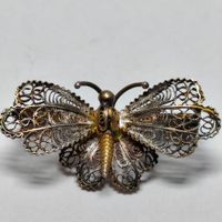 Broche Ancienne Papillon en Argent 800 Filigrane / Vermeil