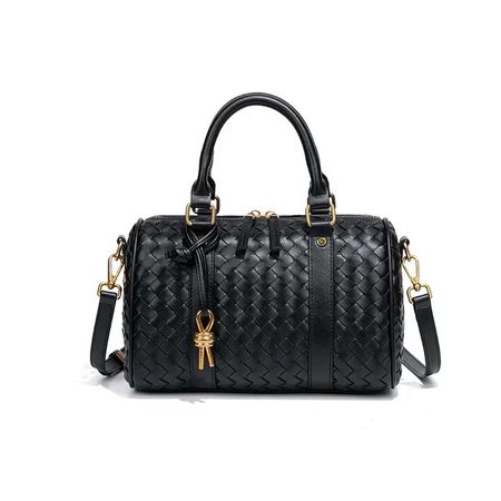 Damen Handtasche Echtleder Schwarz Geflochten – NEU – Schult