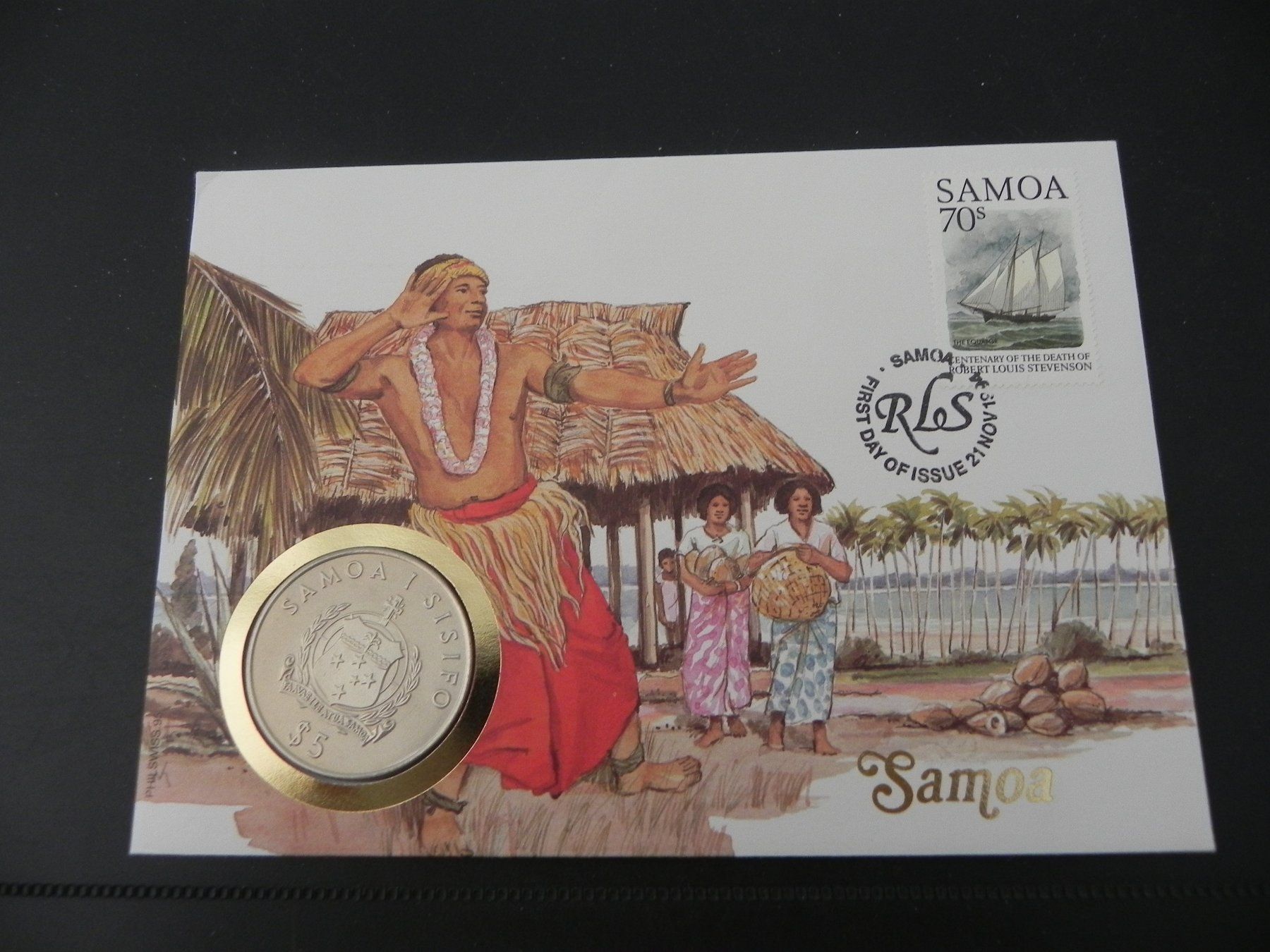 Toutes les monnaies: Samoa 5 Dollars 1994  Centenary Death Robert Louis Stevenson – D'occasion à Biel/Bienne par Gogolozi