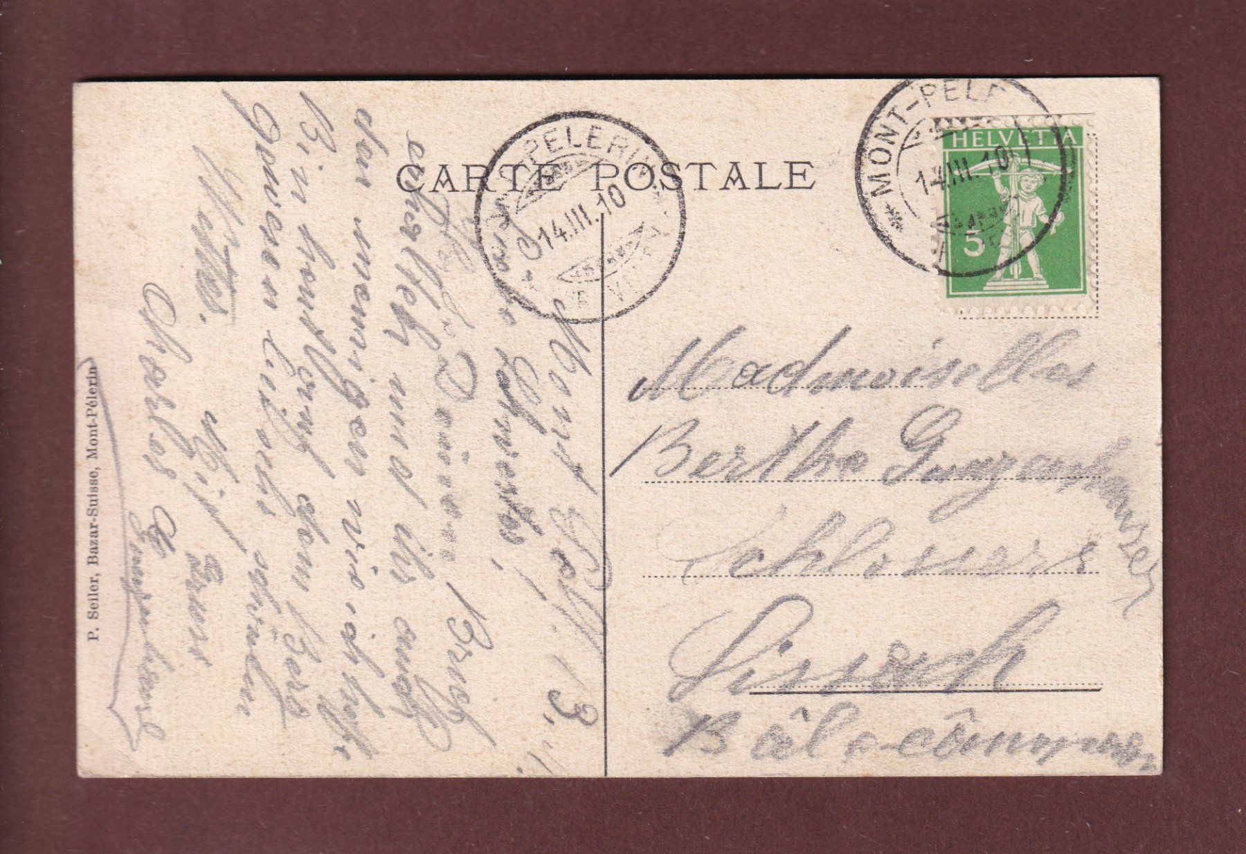 Cartoline postali: MONT PELERIN - Palace - 1910 – Usato da Pully venduto da nicecards 1