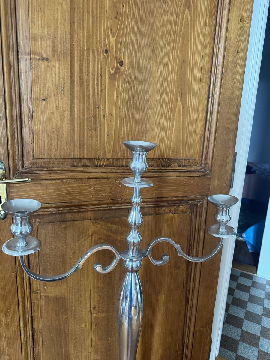 Portacandele: Grand chandelier argenté à 3 branches – Usato da Ollon VD venduto da MusiqueAddict 1