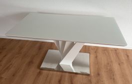 Esstisch Glas Weiss Gestell Chrom Spiegel