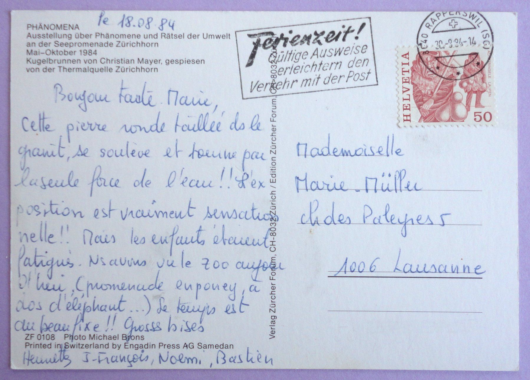 Cartoline postali: Phänomena, Zürichhorn – Usato da Fétigny venduto da Billy2miny 1