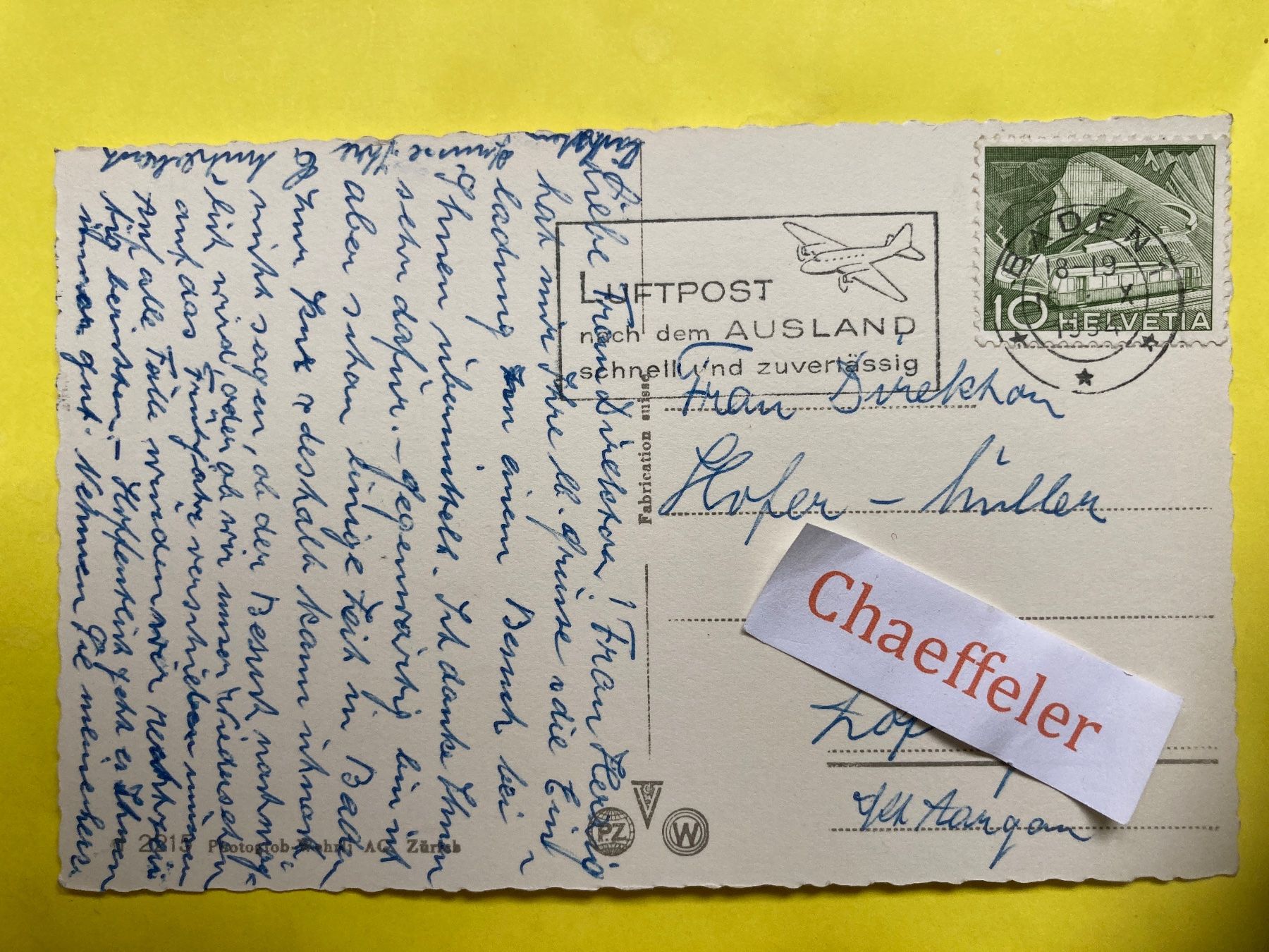 Cartoline postali: 1954 Baden mit Landvogtschloss – Usato da Zürich venduto da Chaeffeler 1