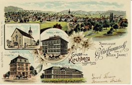 Gruss aus KIRCHBERG Toggenburg SG sehr schöne Litho 1899!