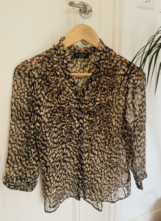 Principles Petite Bluse 63% Seide Animal Print Volants Gr. S