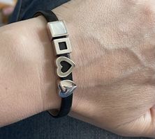 Silberschmuck Armband kunstLeder Herz Quadrat mit Perle